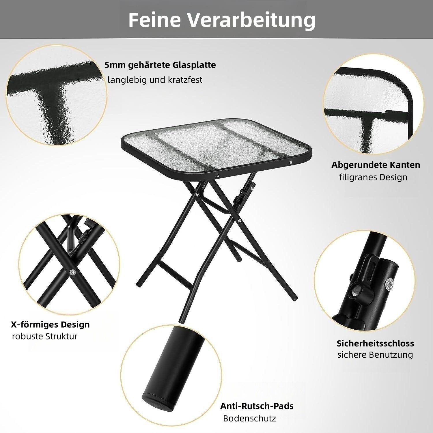 EUGAD Klapptisch (1-St), Beistelltisch klappbar, aus Glas&Metall, rechteckig
