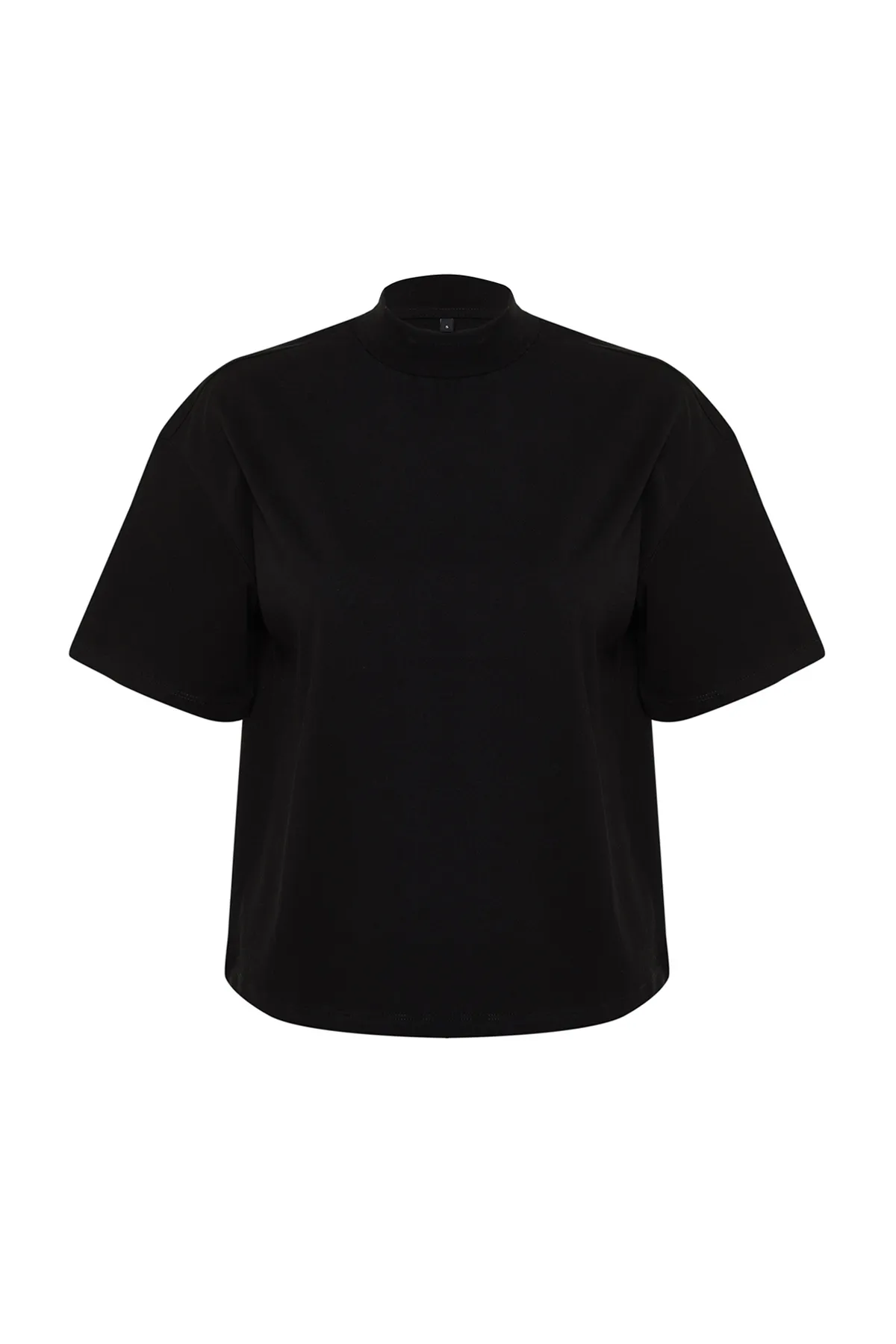 Trendyol Collection  Schwarzes Strick-T-Shirt aus 100 % Baumwolle mit Stehkragen und dreiviertellangen Ärmeln TWOSS24TS00074