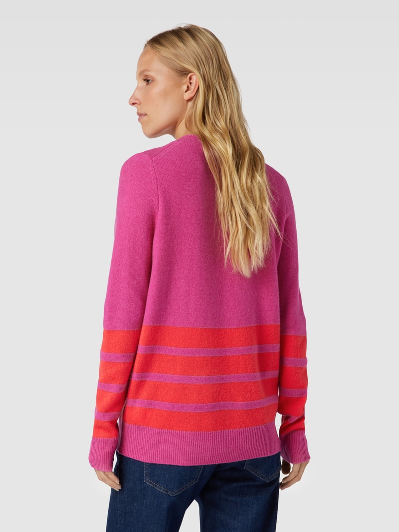 Strickpullover aus Lanawolle mit Kontraststreifen in fuchsia