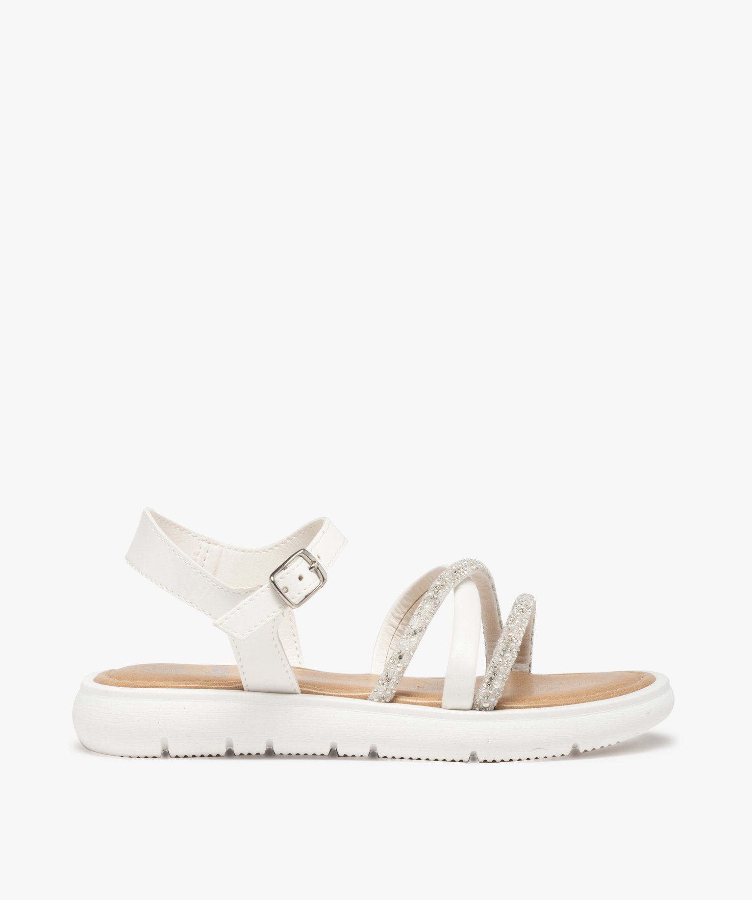 Sandales fille unies à brides strass blanc | GEMO