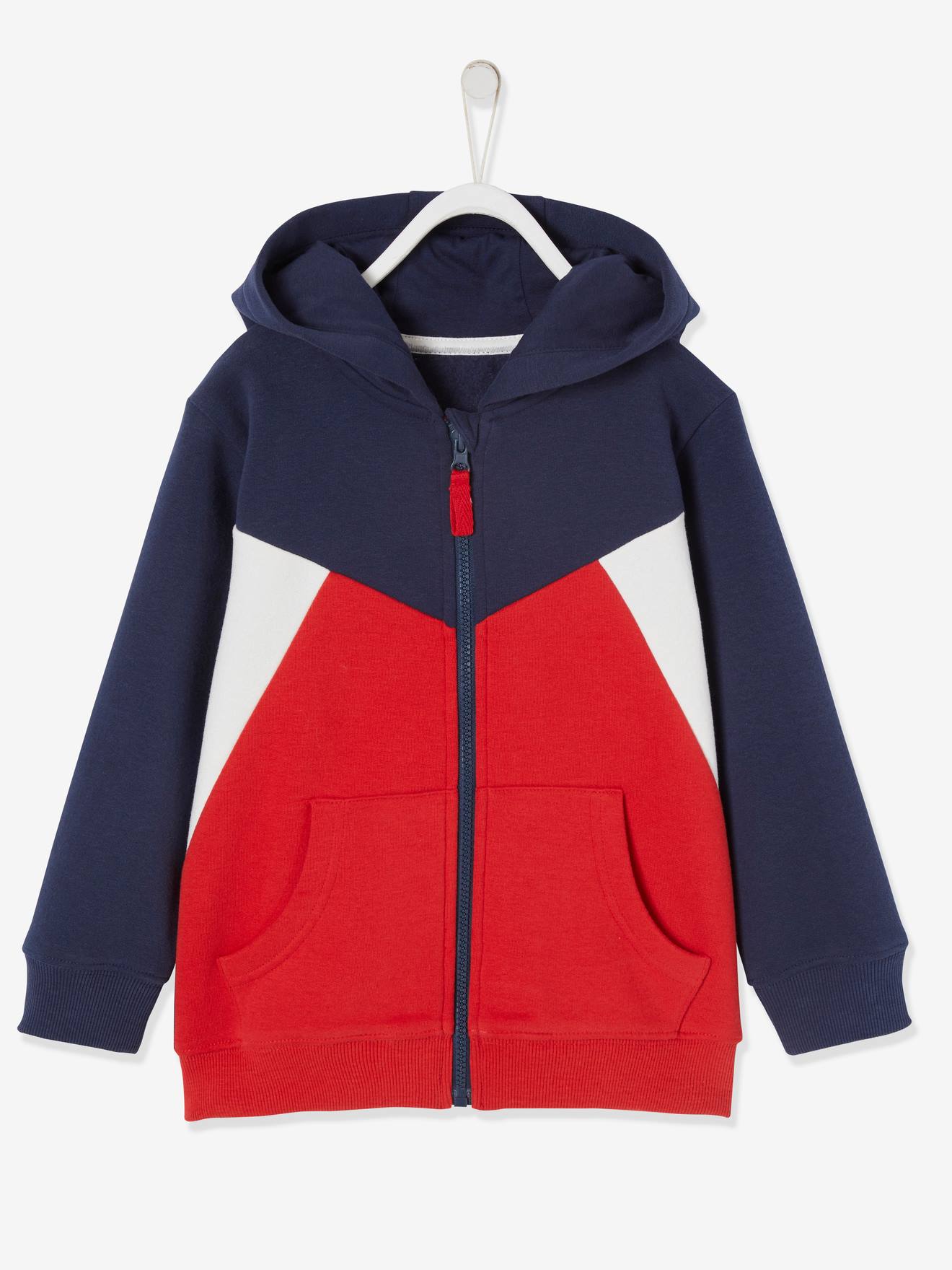 Vertbaudet Jungen Kapuzensweatjacke, Skater-Motiv hinten - rot