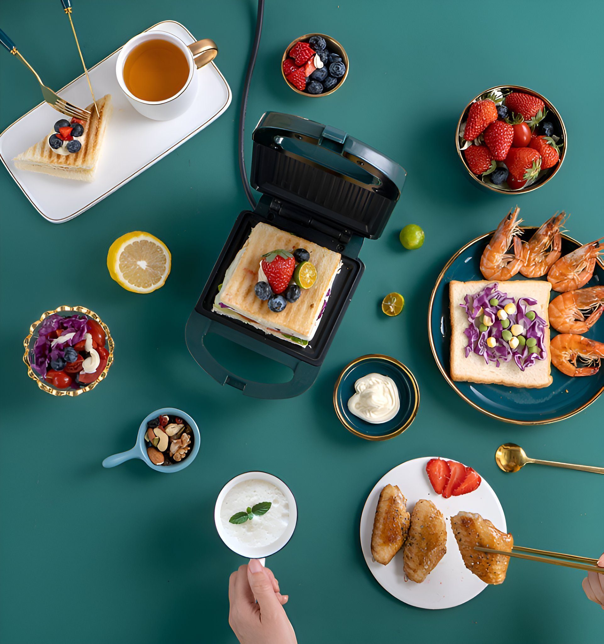 Suzakuin 2-in-1-Sandwichmaker [Multifunktionale Sandwich-Maker] Leckeres Frühstück in 3 Minuten!