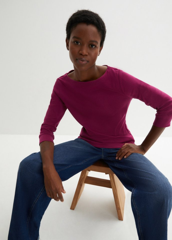 Stretch-Shirt mit U-Boot-Ausschnitt