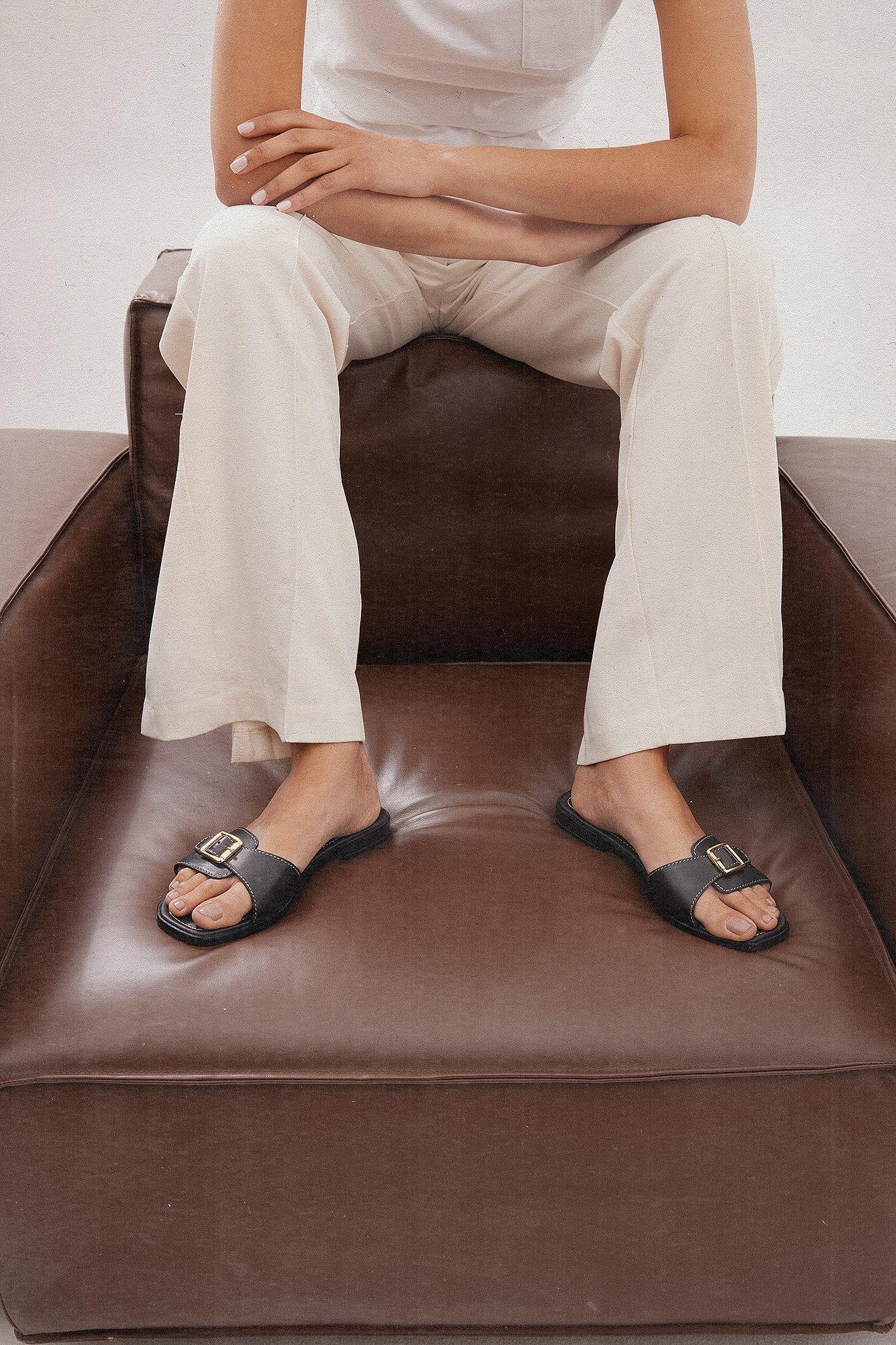 Leather Buckle Slippers