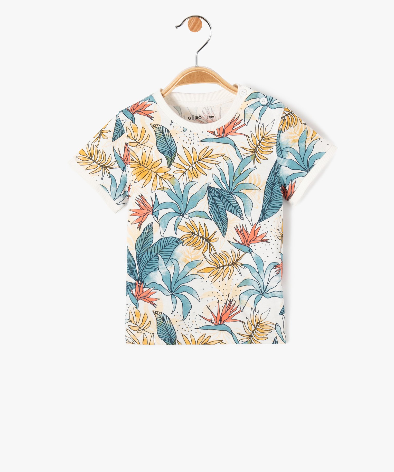 Tee-shirt manches courtes imprimé feuillage bébé Garçon ecru | GEMO