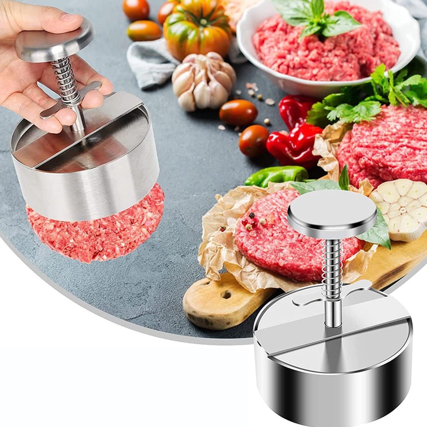 AKKEE Burgerpresse Burgerpresse, 304 Edelstahl Burgerpresse, 11cm Hamburger Patty Maker (1 St), Patty Fleischpresse Fleischform Küchenwerkzeug