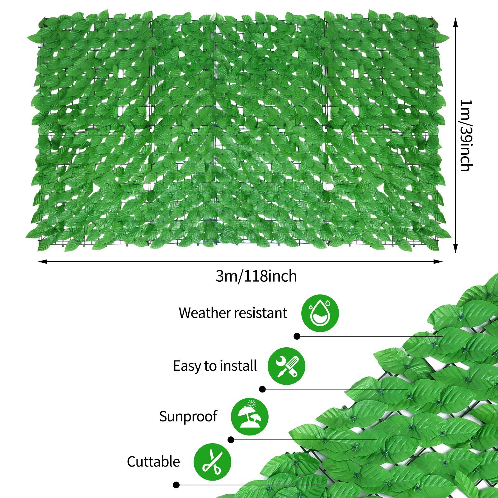 BlingBin Kunsthecken-Sichtschutz 1X3M Sichtschutz Zaunblende Tennisblende Sichtschutznetz, (1er Set, 1-St., mit Kabelbinder), Pflanzenwand Hecke für Balkon Dekoration