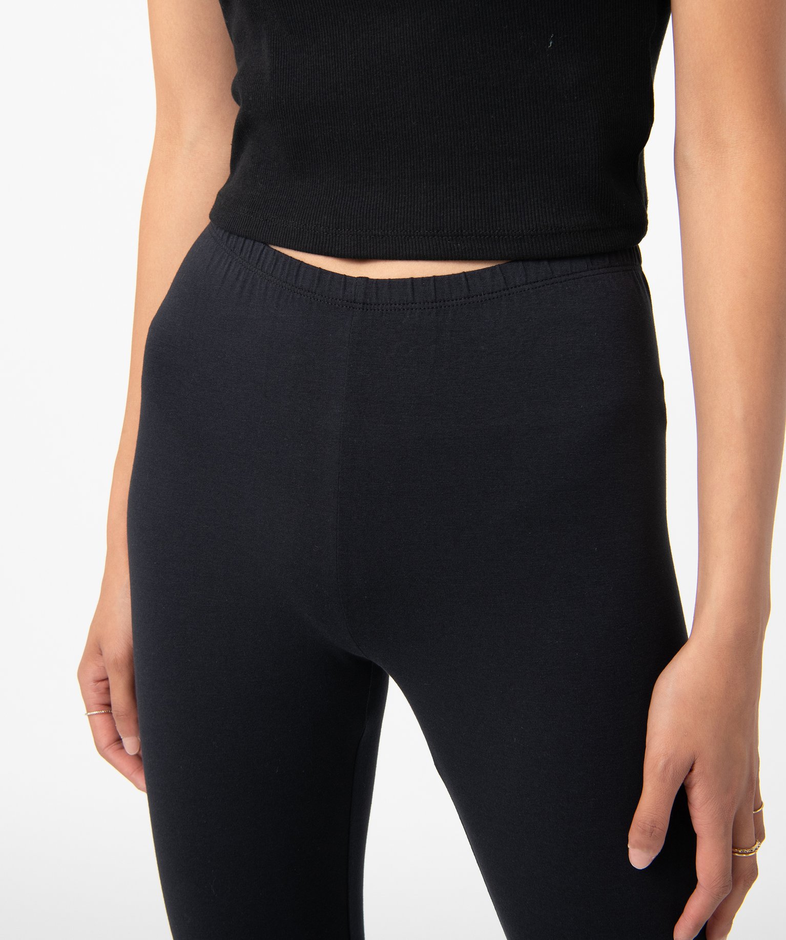 Legging femme uni en coton extensible noir | GEMO