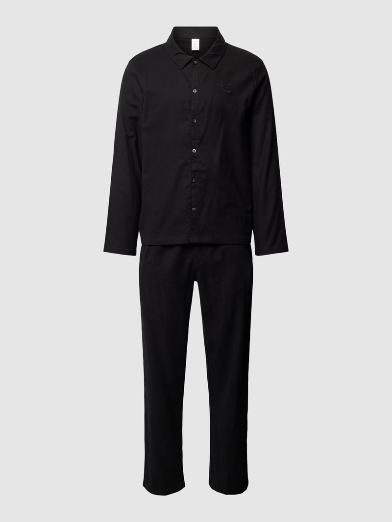 Pyjama mit Label-Stitching in schwarz