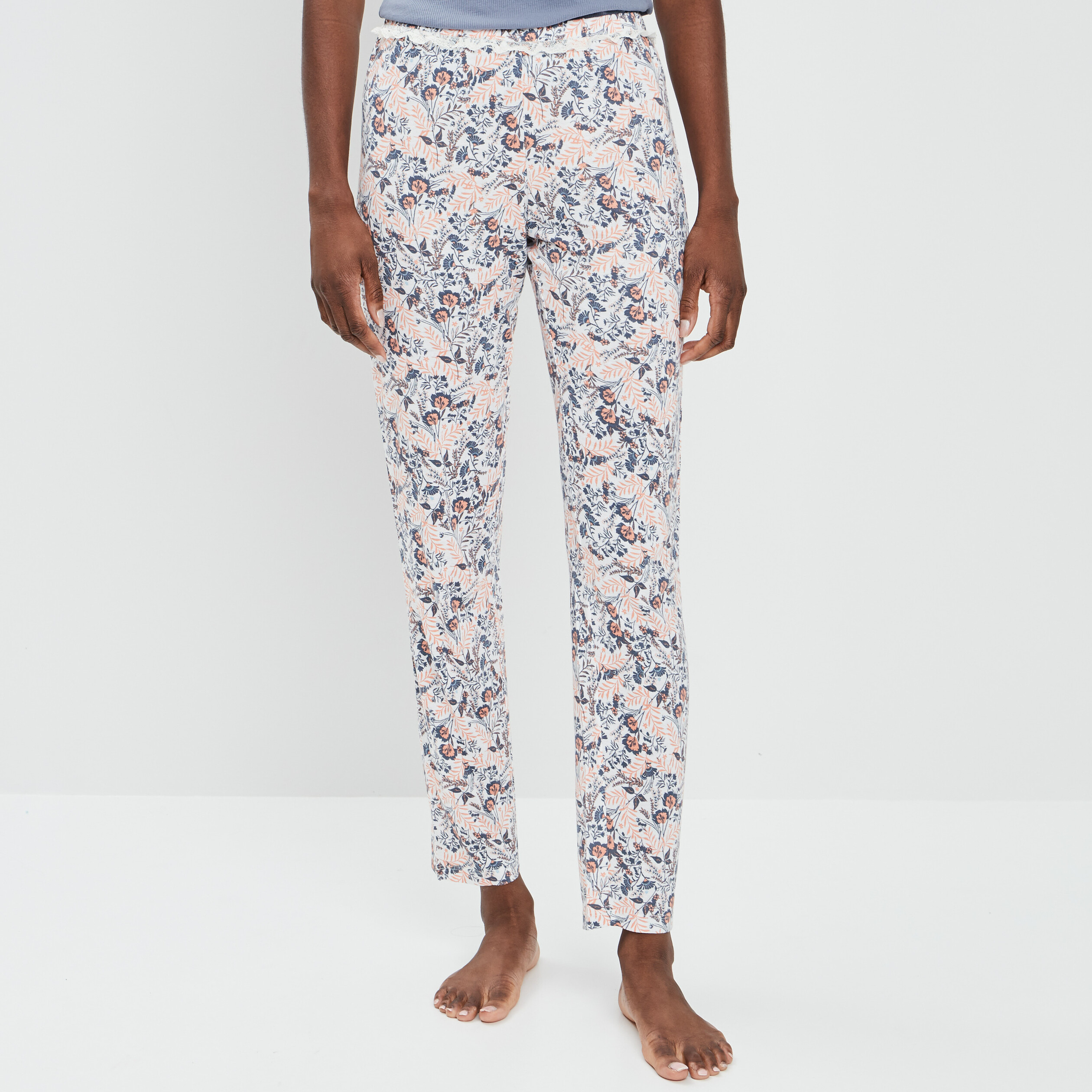 Pantalon pyjama liseré dentelle ecru femme | La Halle