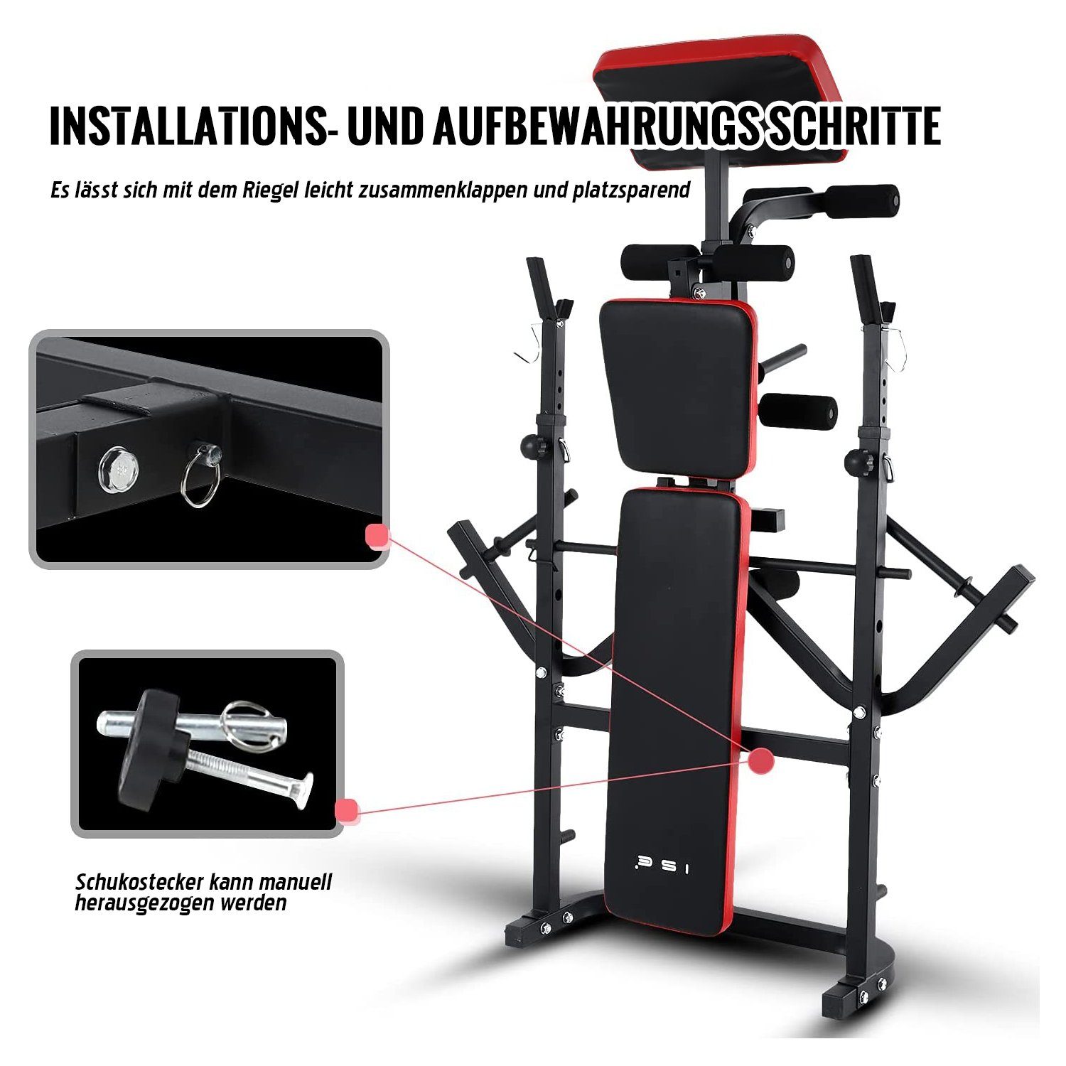 ISE Hantelbank ISE Multifunktional Trainingsbank Hantelbank verstellbar Klappbar mit Beincurler Semi-Pro Haushalt Fitnessgeräter für Kniebeuge Bankdrücken Rumpfbeuge belastet 120kg SY-5430B