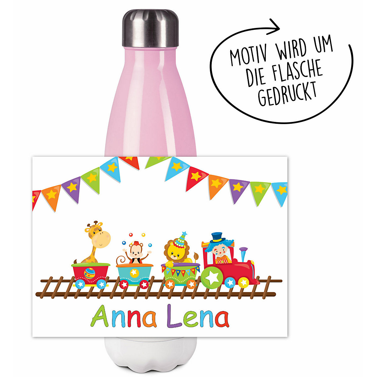 Edelstahl Kinder Thermoflasche / Trinkflasche bunt Zug Spülmaschinenfest, Auslaufsicher, Bruchfest, Doppelwandig, Für Heißgetränke geeignet, Mit Deckel, Isoliert