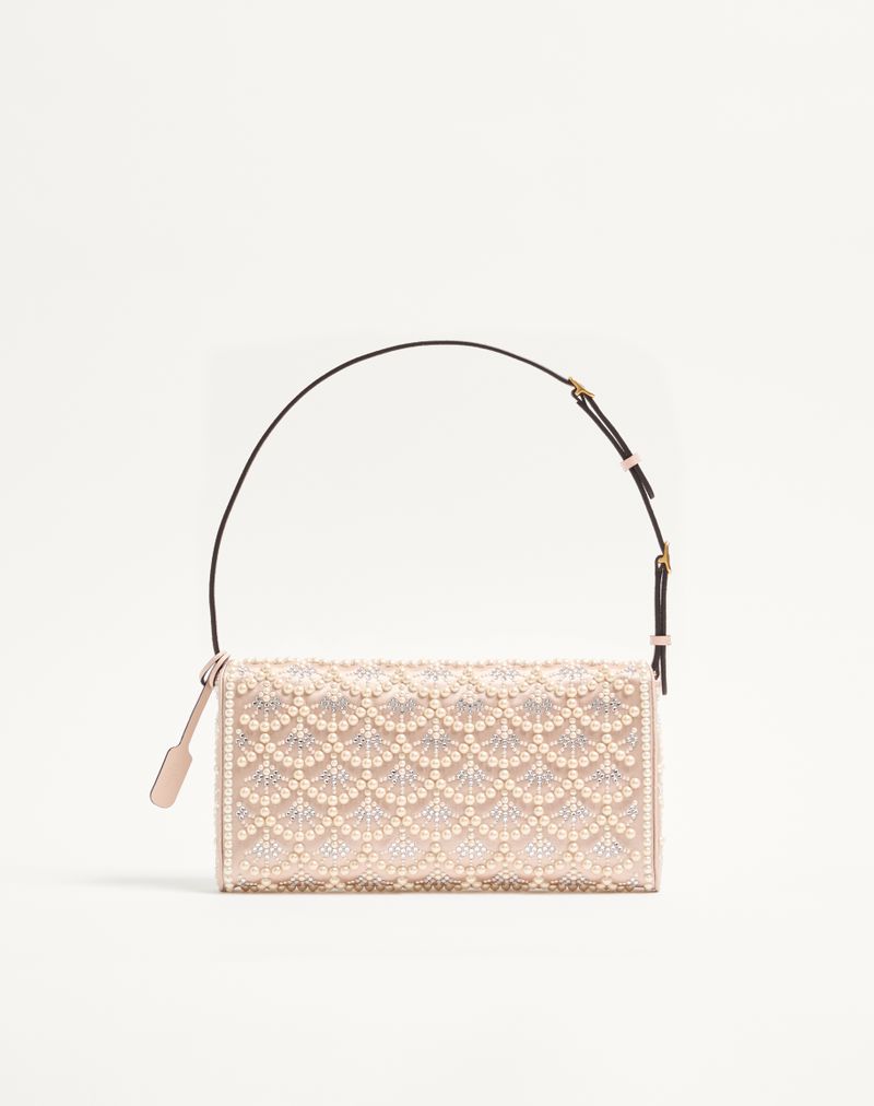 Bolsa de ombro pequena Valentino Garavani Devain com pérolas e strass
