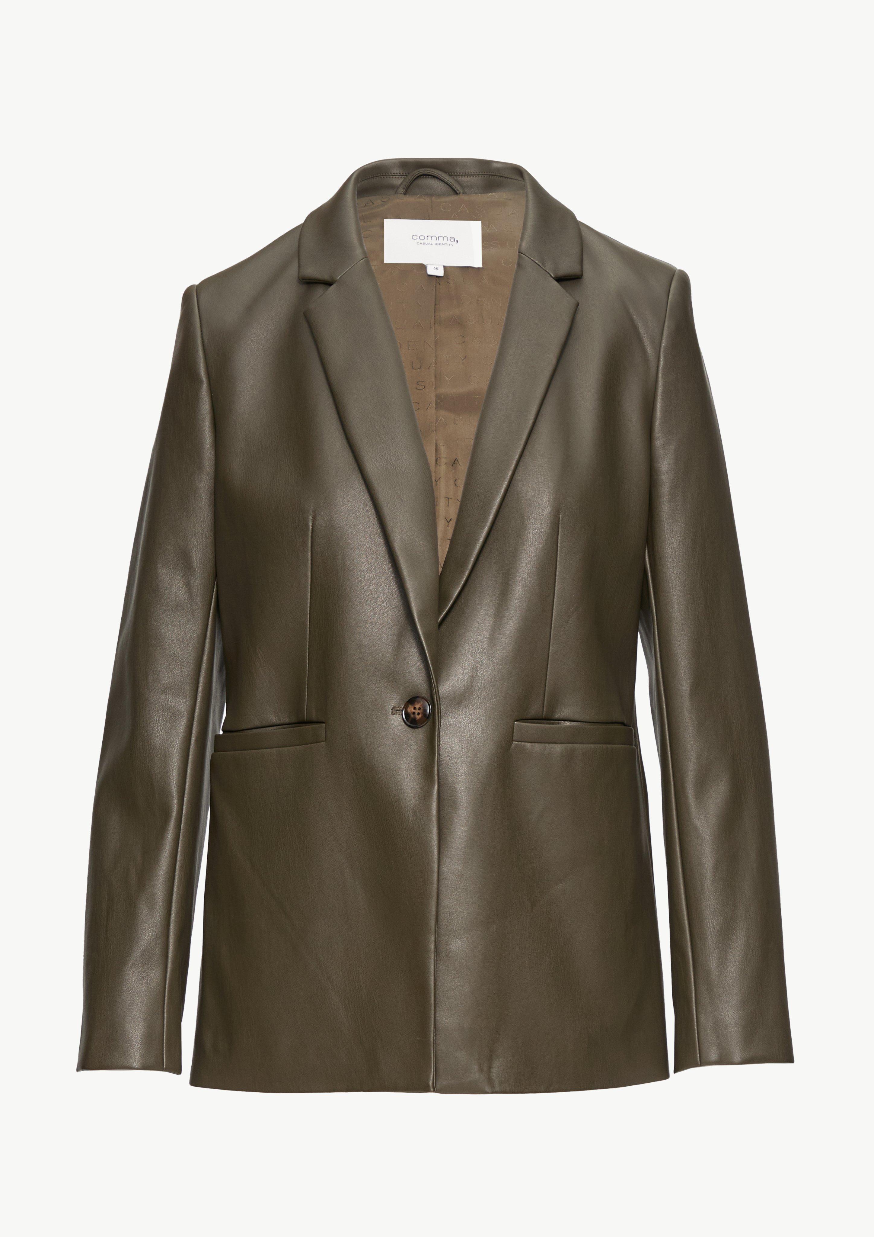 Taillierter Blazer aus Kunstleder - olivgrün