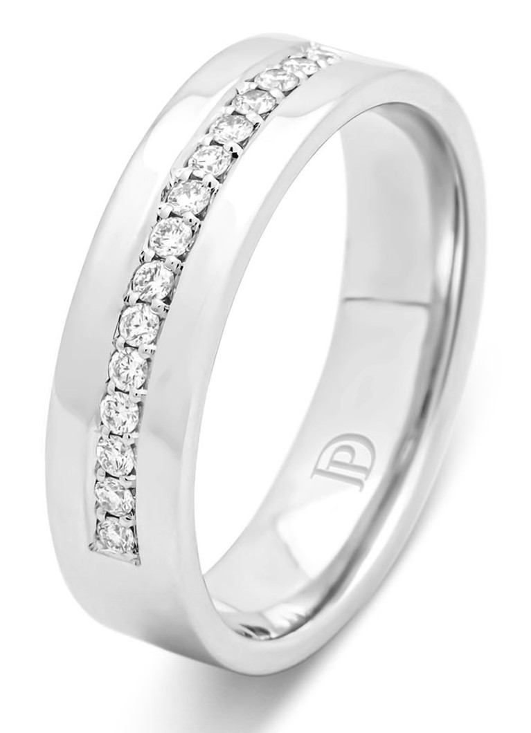 Inel cu vârf de diamant din aur alb, diamant de 0,15 ct, verighetă