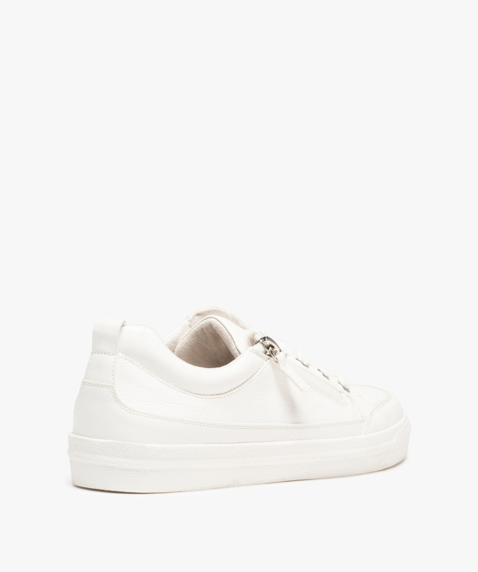 Baskets femme unies à lacets et zip motif croco blanc | GEMO