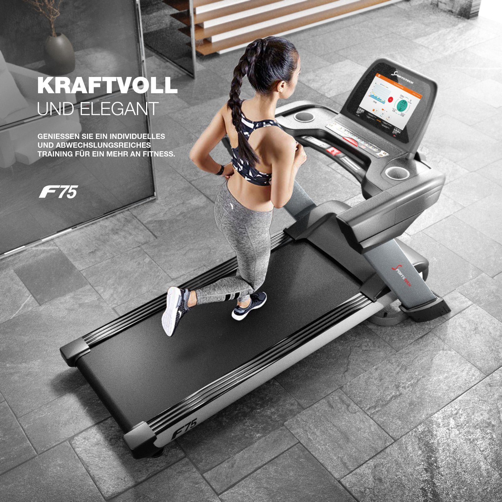 Sportstech Laufband F75, Tablethalterung, Handpulsmessung, MP3