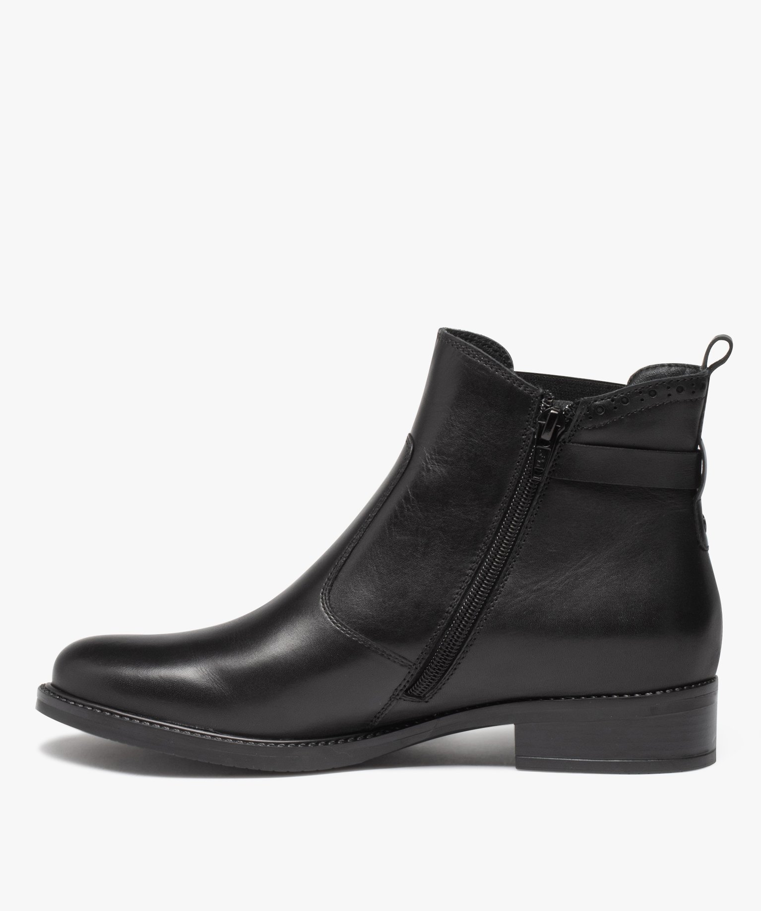 Boots femme Chelsea unies à talon plat et bride fantaisie noir | GEMO