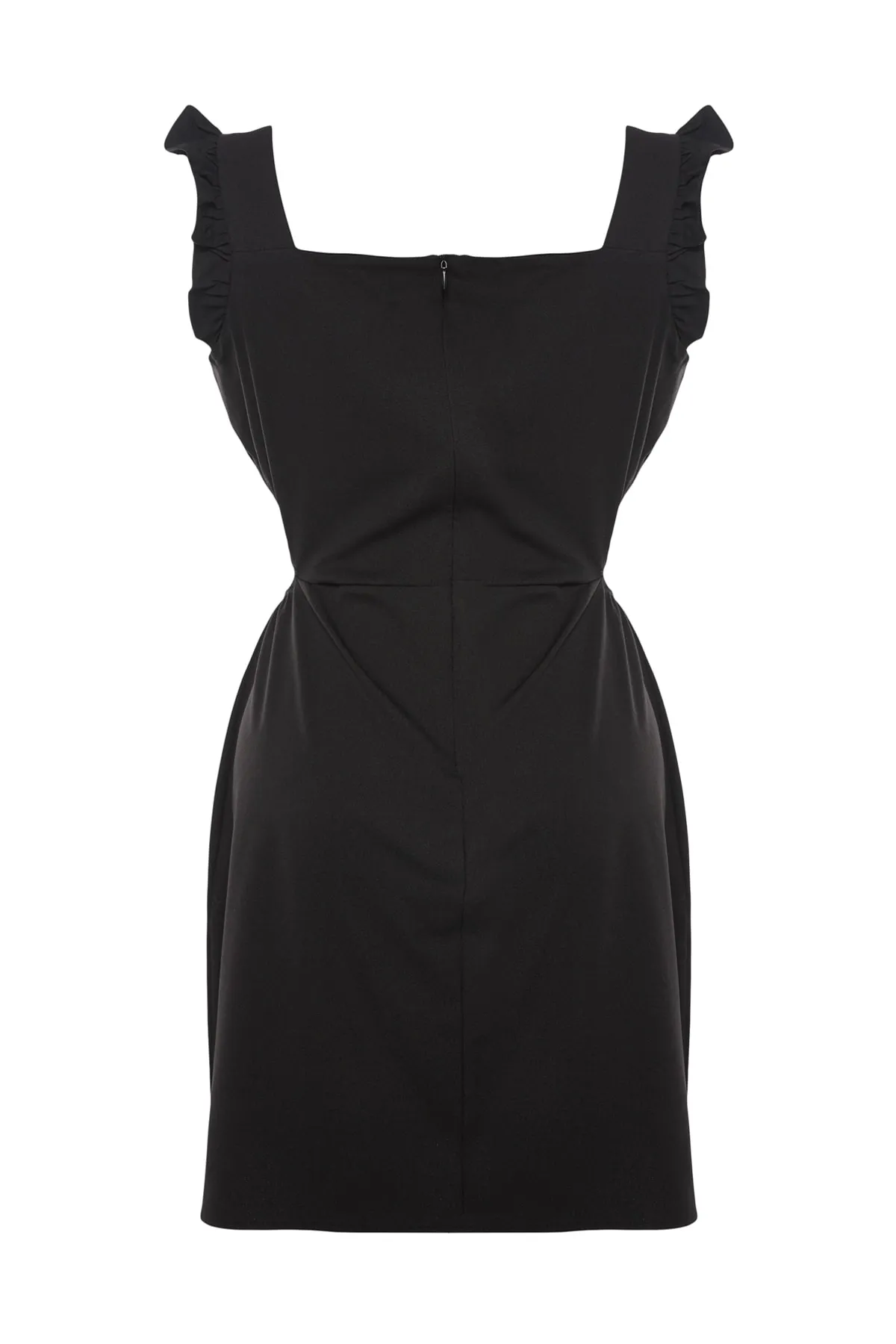 Trendyol Curve  Schwarzes gewebtes Kleid mit Cut-Out-Details und Trägern TBBSS23AH00026