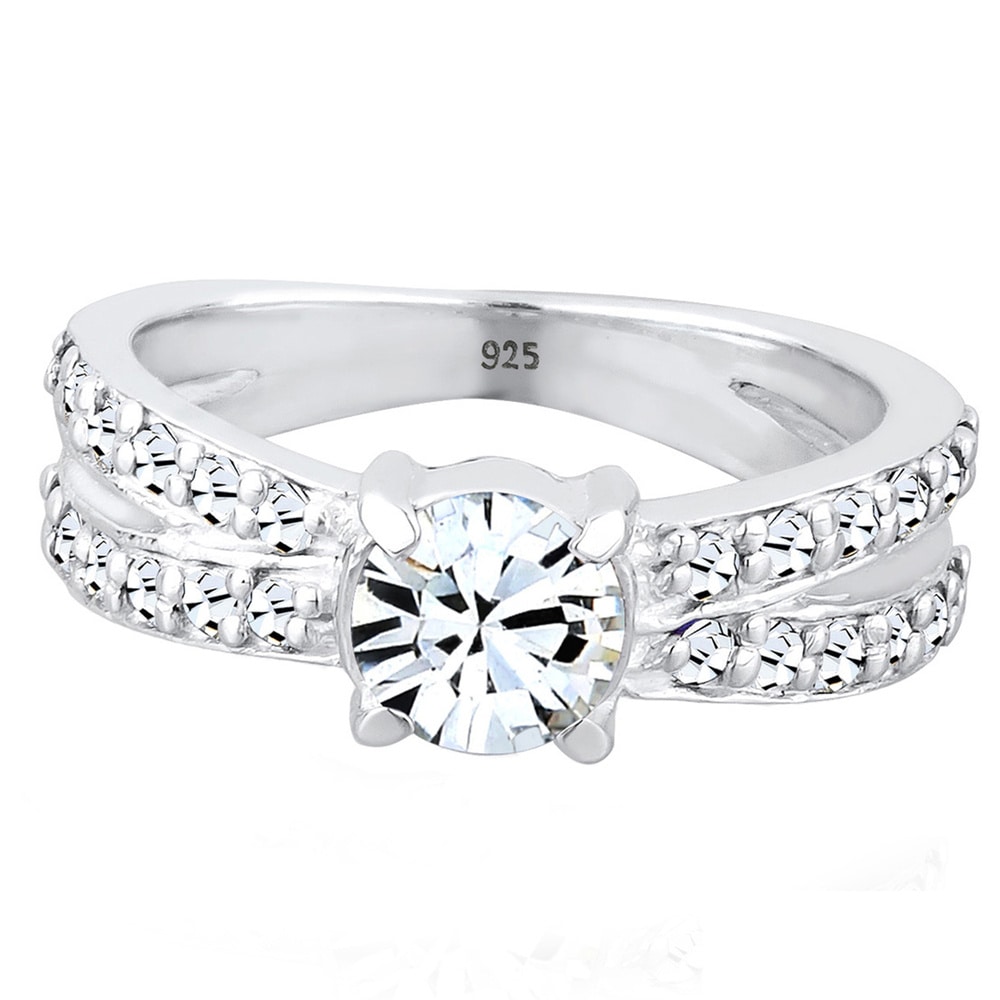 Elli Elli Bague Femme l'Engagement Pétille avec les Cristaux en Argent Sterling 925 Bague