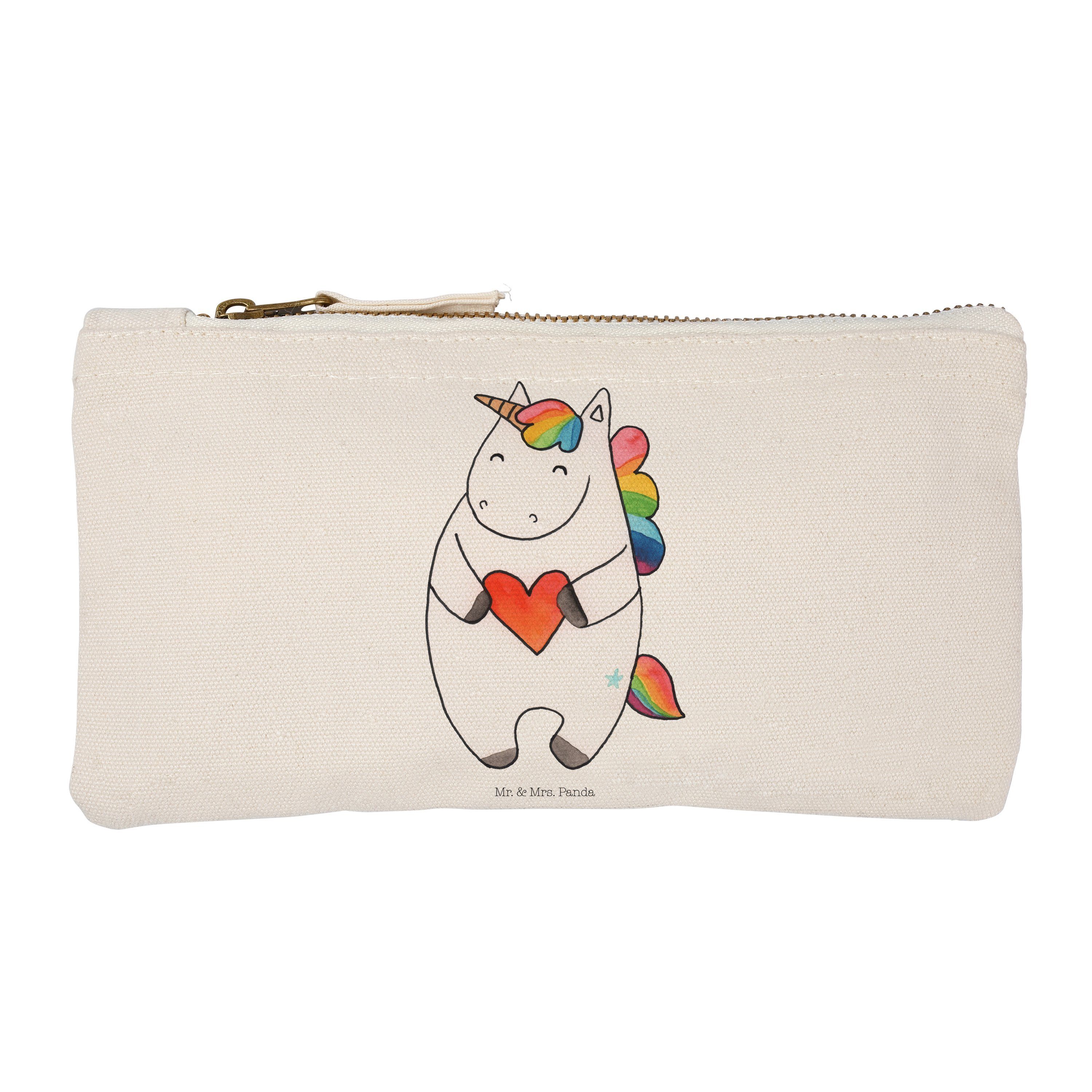 Mr. & Mrs. Panda Kosmetiktasche Einhorn Herz - Weiß - Geschenk, Kosmetikbeutel, Damen, lustig, Einhor (1-tlg)