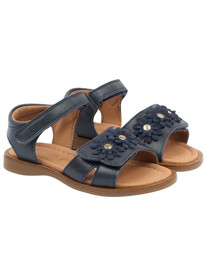 POM POM Leder-Sandalen in Dunkelblau günstig kaufen