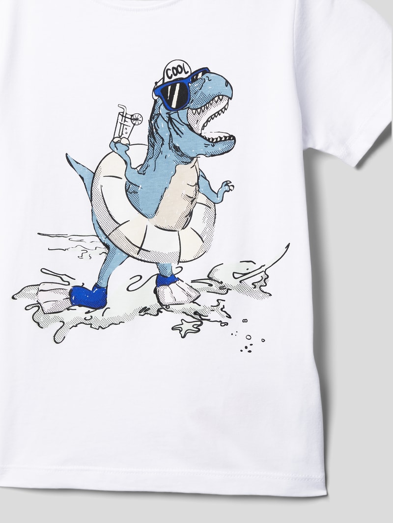 T-Shirt aus reiner Baumwolle mit Motiv-Print in weiß