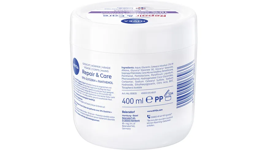 NIVEA Körpercreme Repair & Care parfümfrei 400 ml