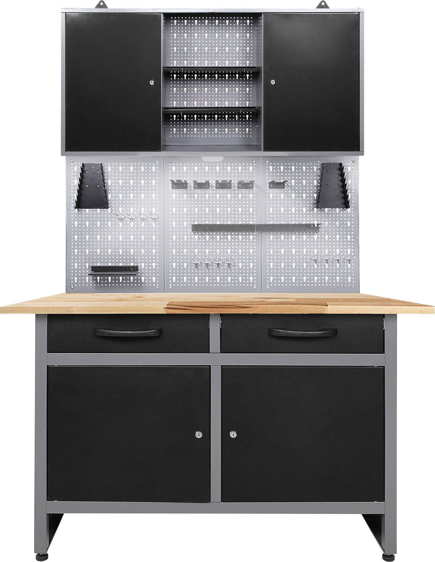 ONDIS24 Werkstatt-Set Werner, 120 cm, mit Lochwandsystem inkl. Haken, mit LED
