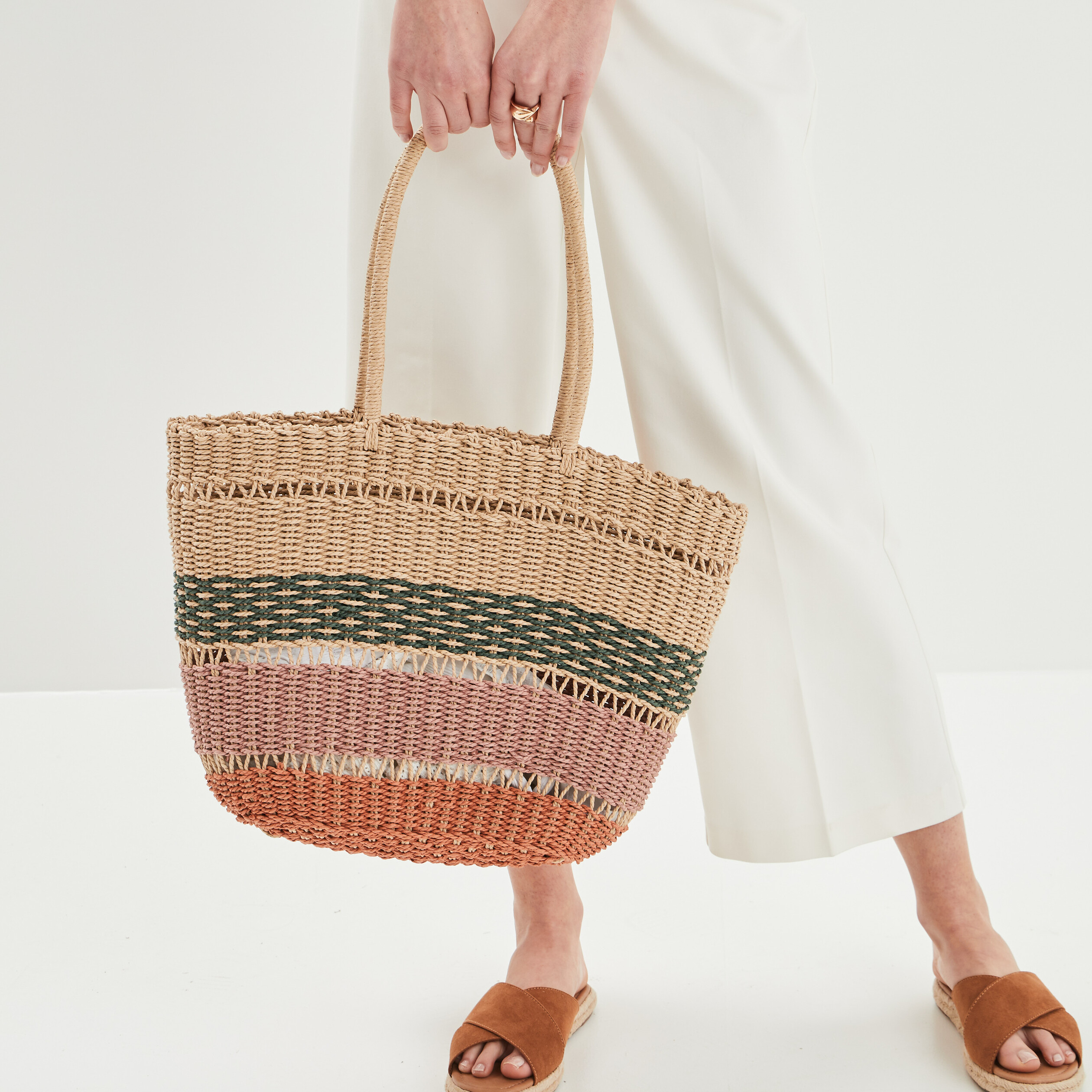 Sac panier tressé en paille multicolore femme | La Halle