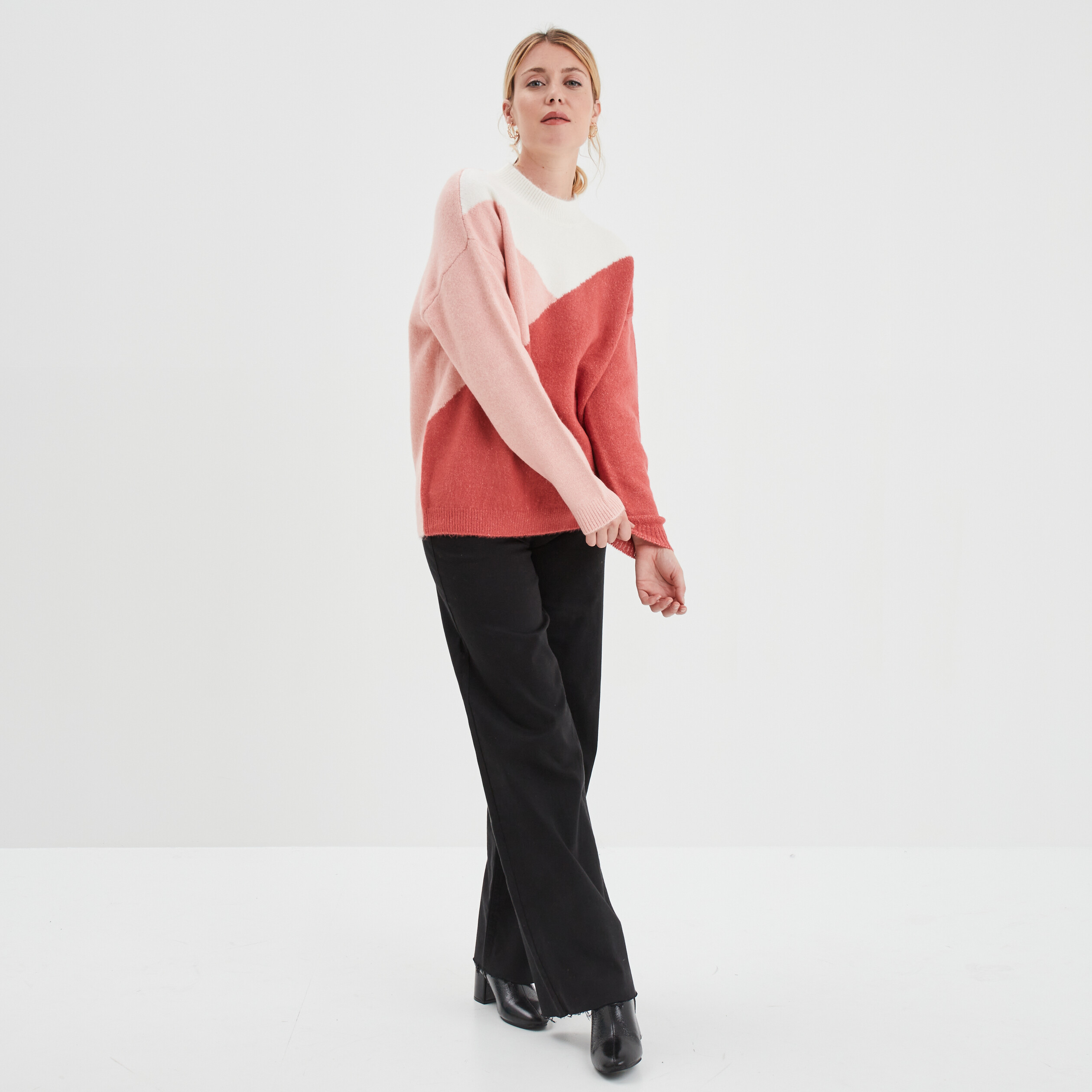 Pull avec col montant rose femme | La Halle