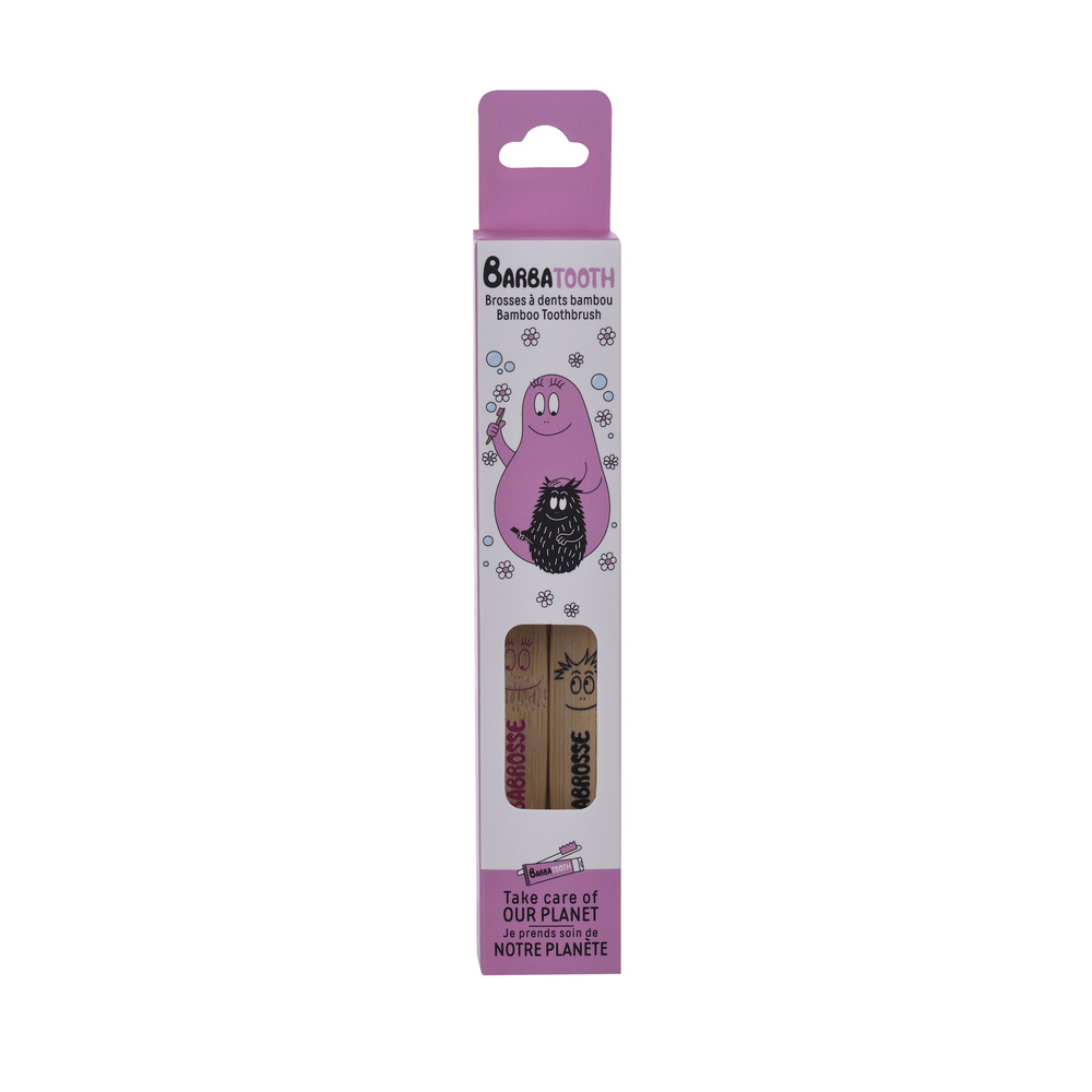takecare Set de 2 brosses à dents enfant en bambou Barbapapa BROSSE A DENTS
