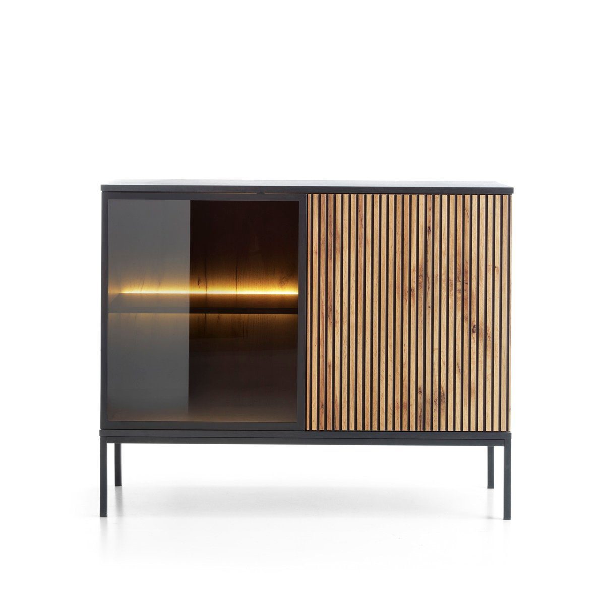 Compleo Kommode LINO (mit Fronten gefräst und gehärtetem Glas) Loft stil