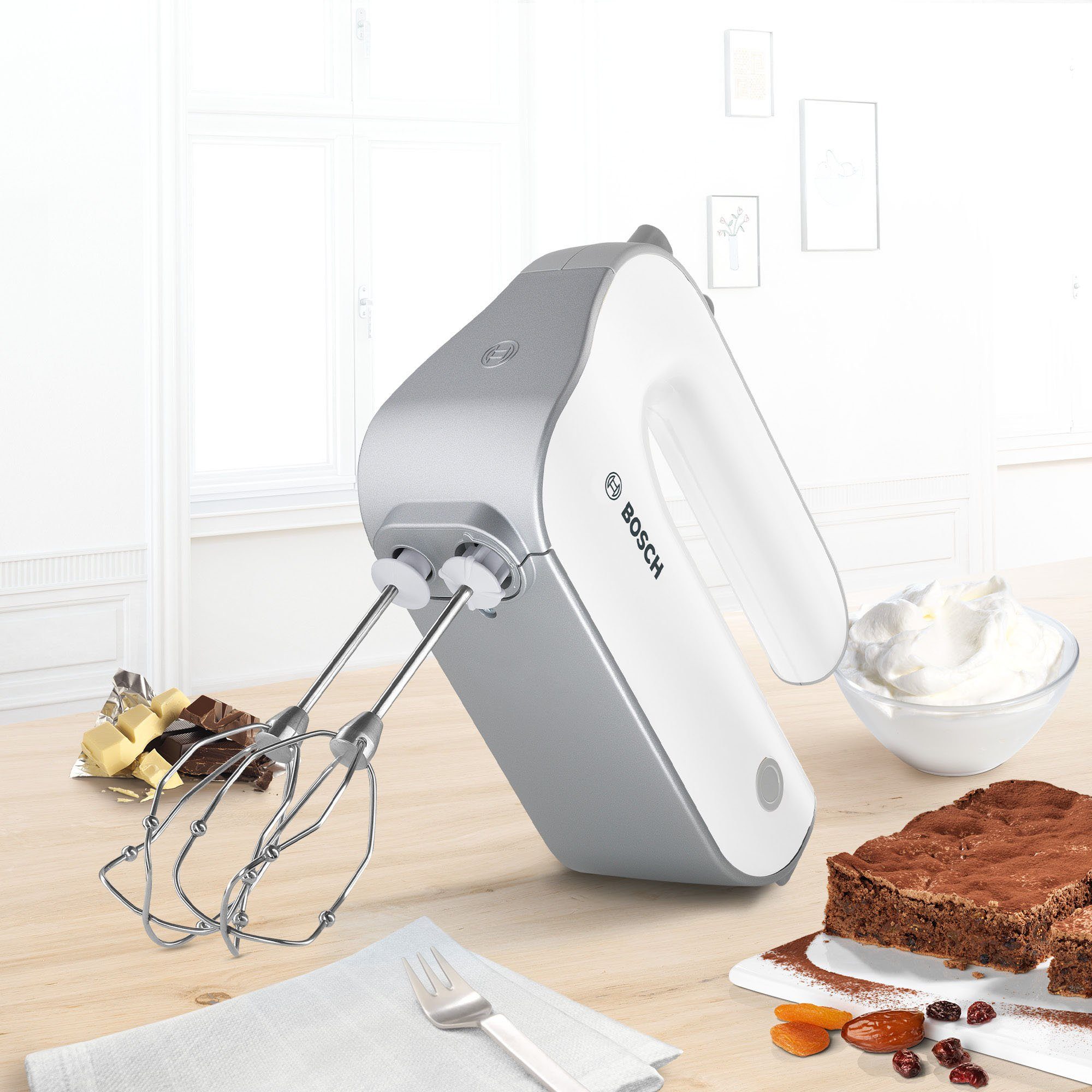 BOSCH Handmixer Styline MFQ4075DE, 550 W, 2 Rührbesen, 2 Edelstahl-Knethaken, 2 Turbobesen, Pürierstab