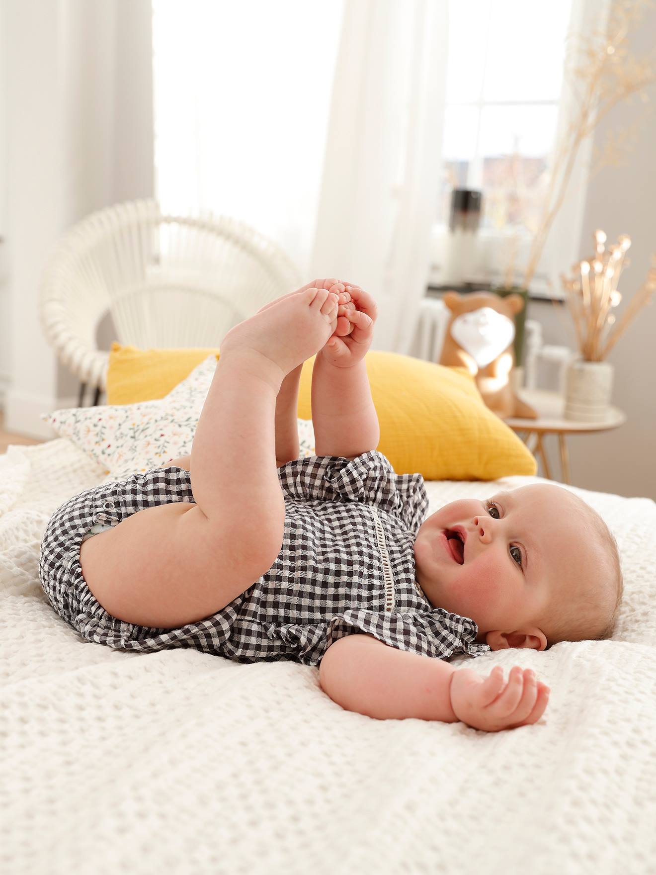 Barboteuse bébé vichy gris