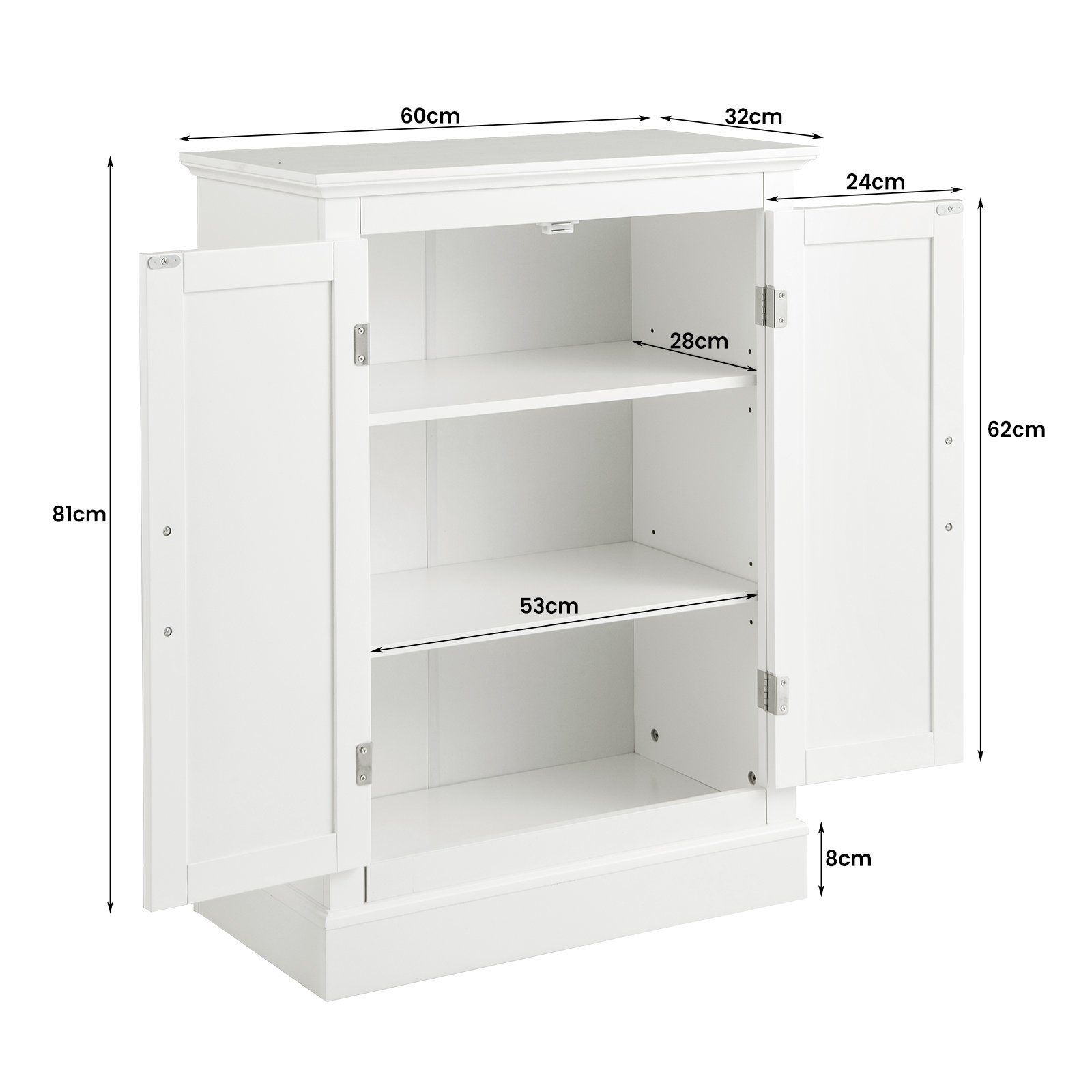 COSTWAY Badkommode, mit Türen, verstellbaren Ablagen, 60x32x81cm