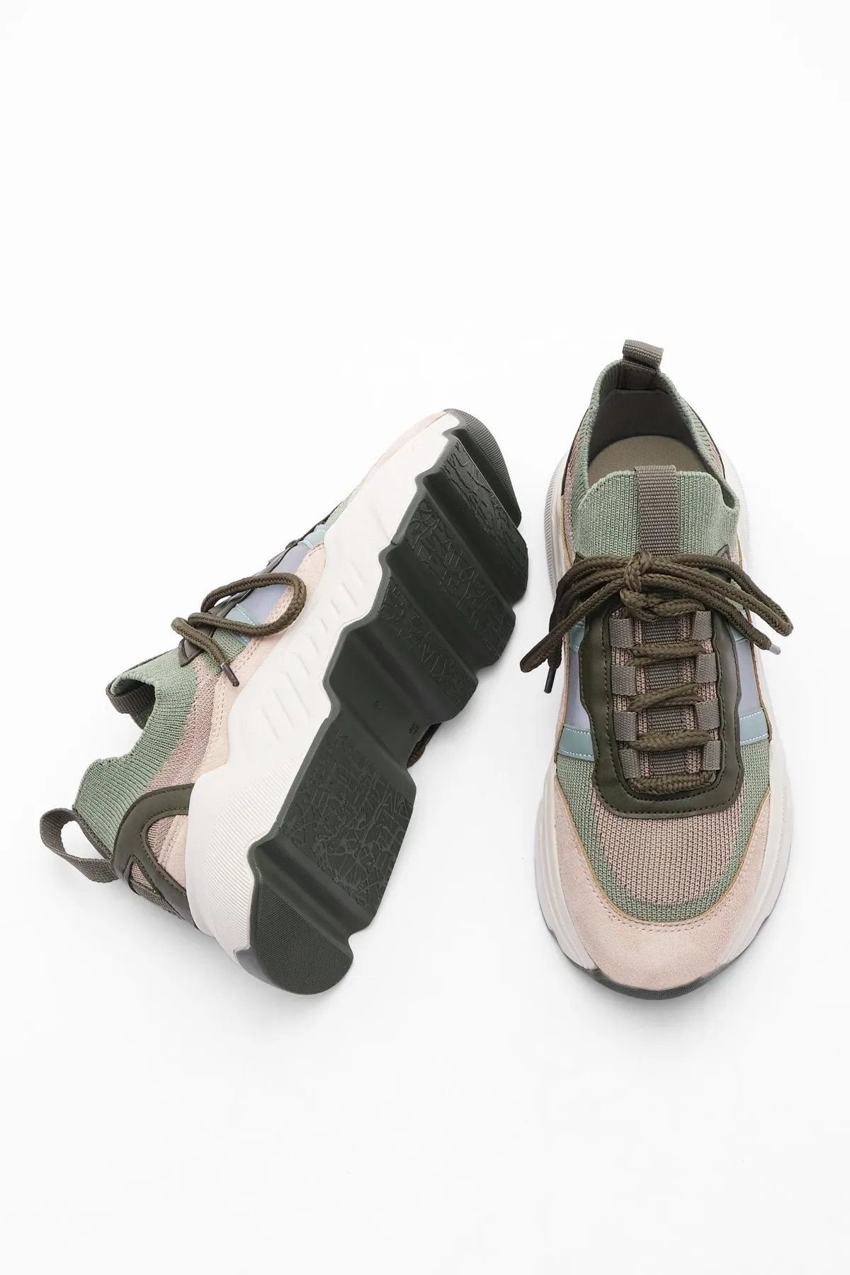 Marjin  Damen Sneaker Hohe Sohle Strickwaren Sportschuhe Volente Khaki