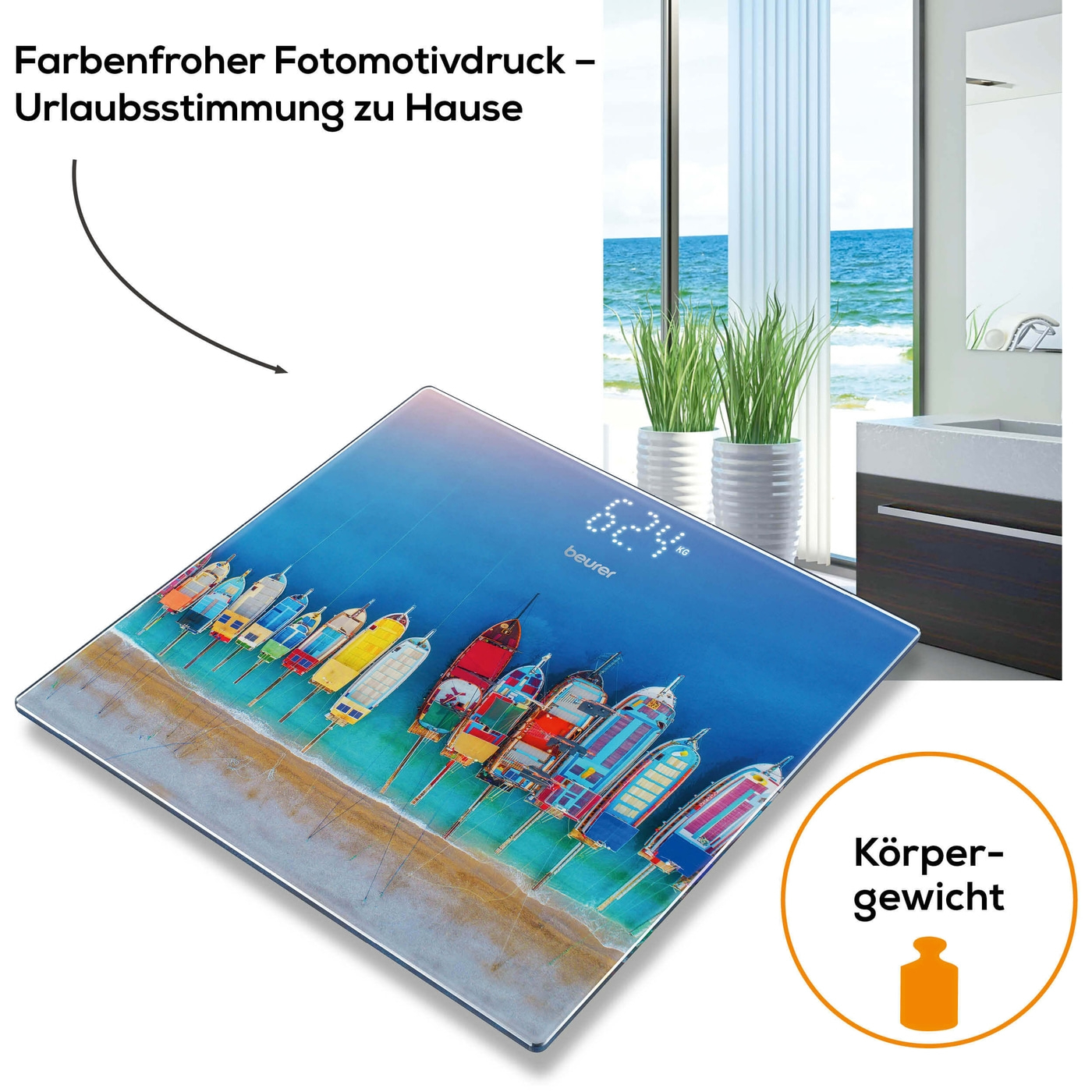 Beurer Boats Glaswaage GS 215-Personenwaage aus Glas mit unsichtbarem Magic-Display - bis 180 kg