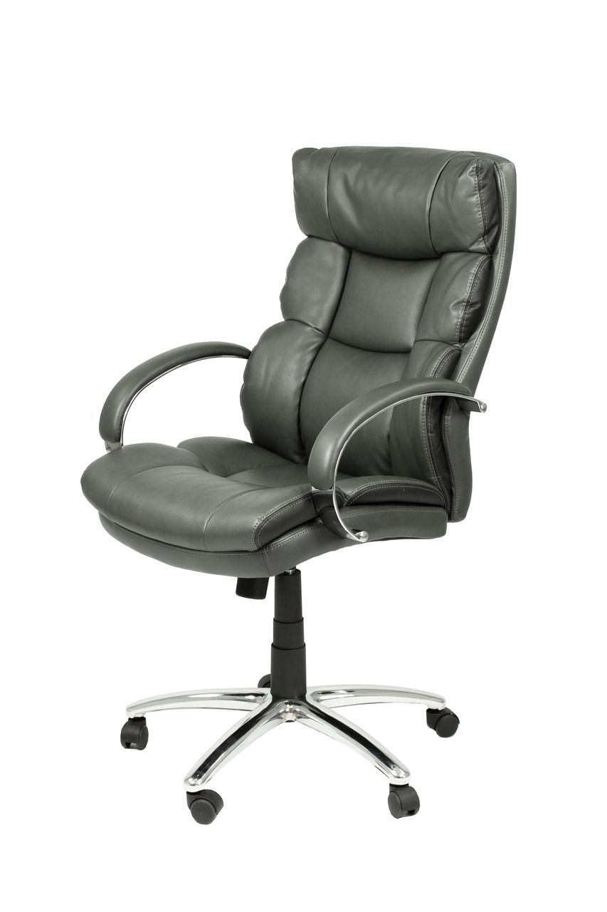 byLiving PAUL-XXL Chefsessel, Metall verchromt, Kunstleder dunkelgrau, Absatz schwarz