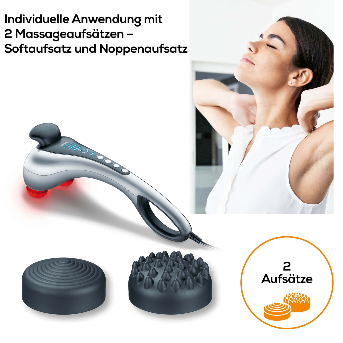 Beurer Infrarot-Klopf-Massagegerät MG 100-Massagegerät mit 2 Aufsätzen & Infrarotwärme für eine entspannende Klopfmassage