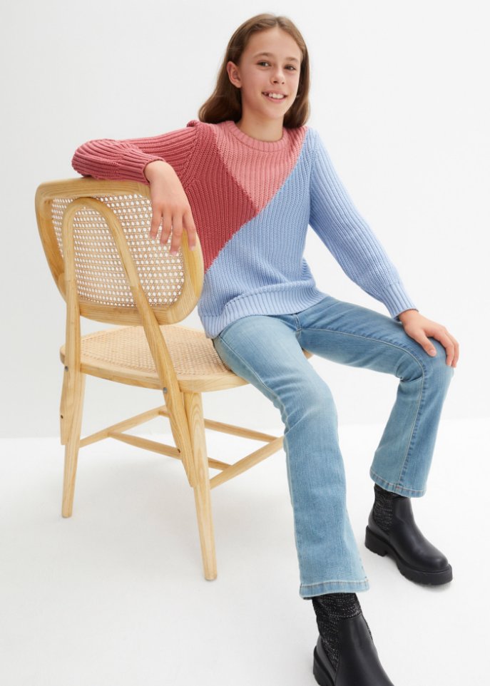 Mädchen Strickpullover mit Colourblocking