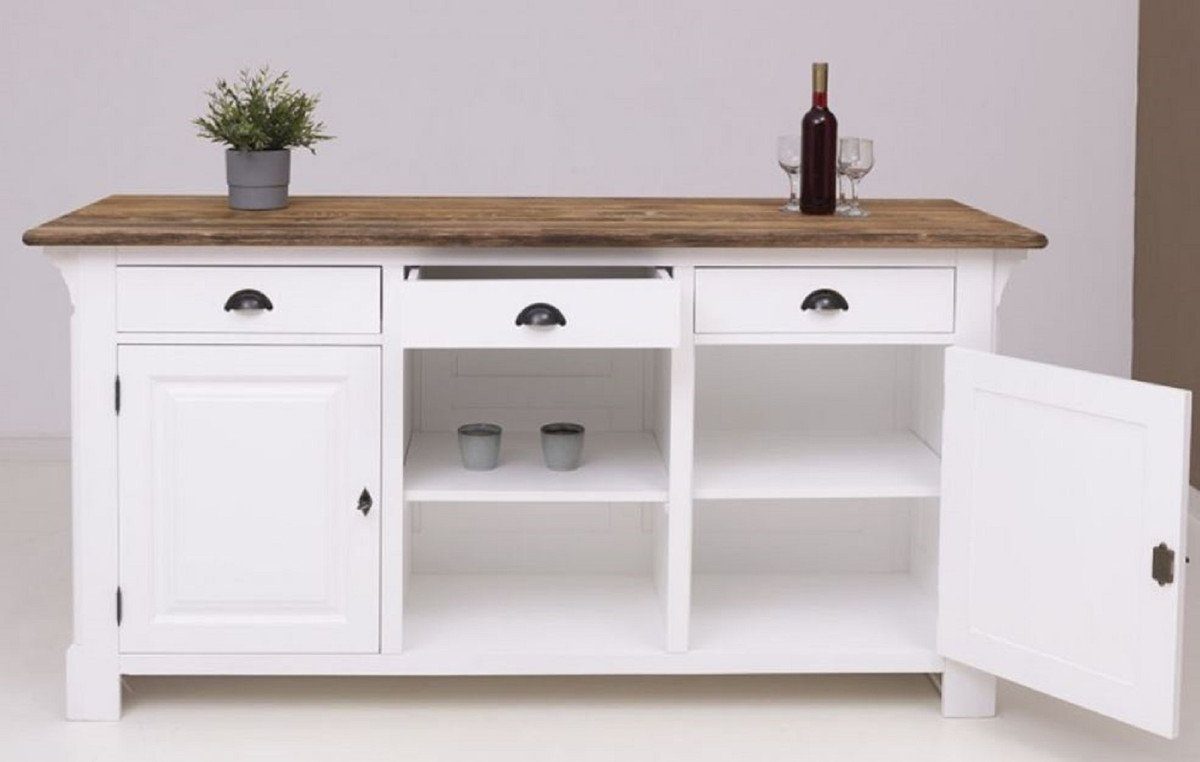 Casa Padrino Barschrank Landhausstil Bar Theke Weiß / Dunkelbraun 191 x 68 x H. 95 cm - Massivholz Thekentisch - Bartisch - Massivholz Bar Möbel im Landhausstil
