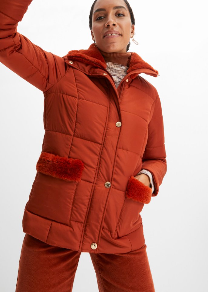 Steppjacke mit Fellimitatbesatz