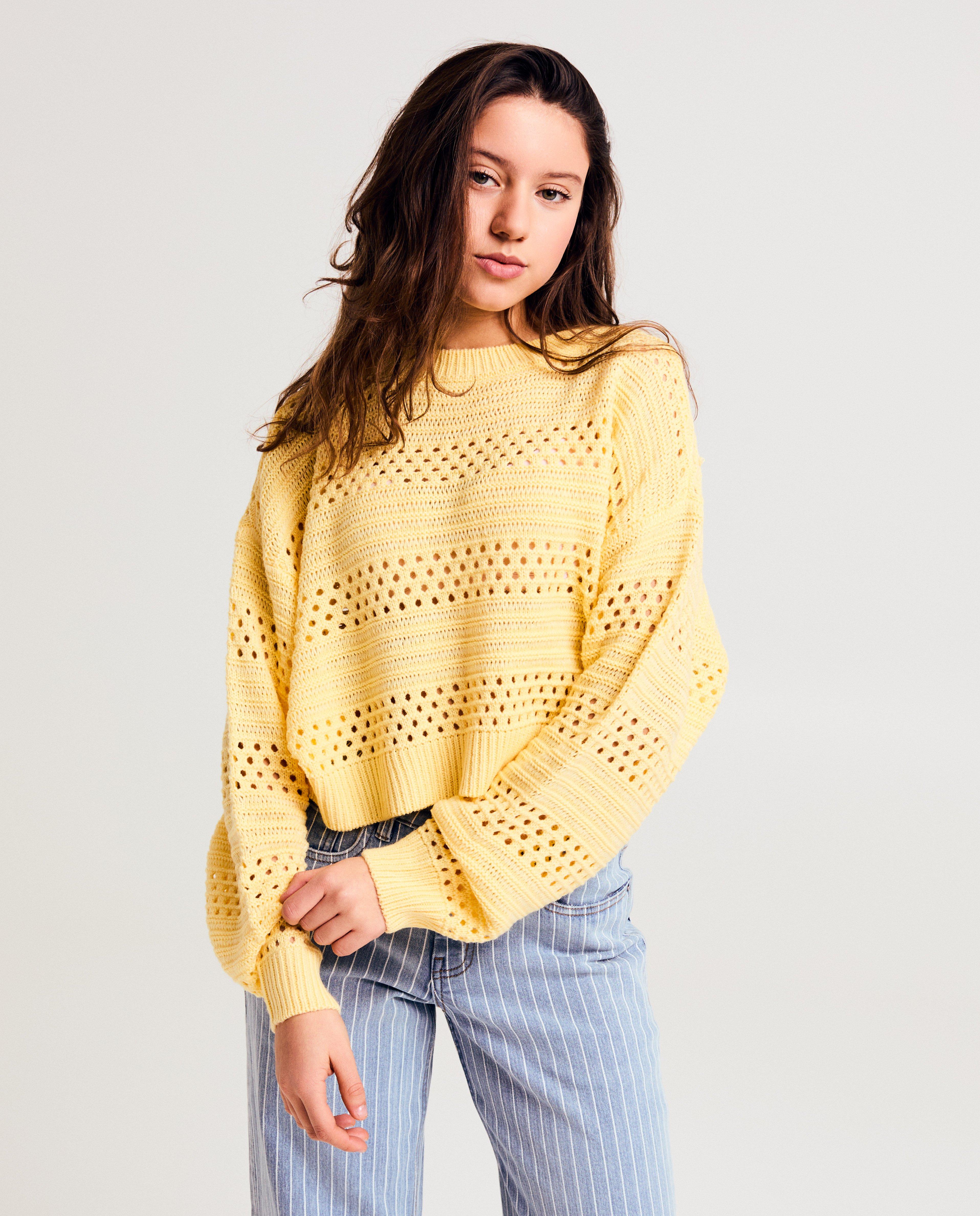 Pulover groggy cu broderie galben deschis