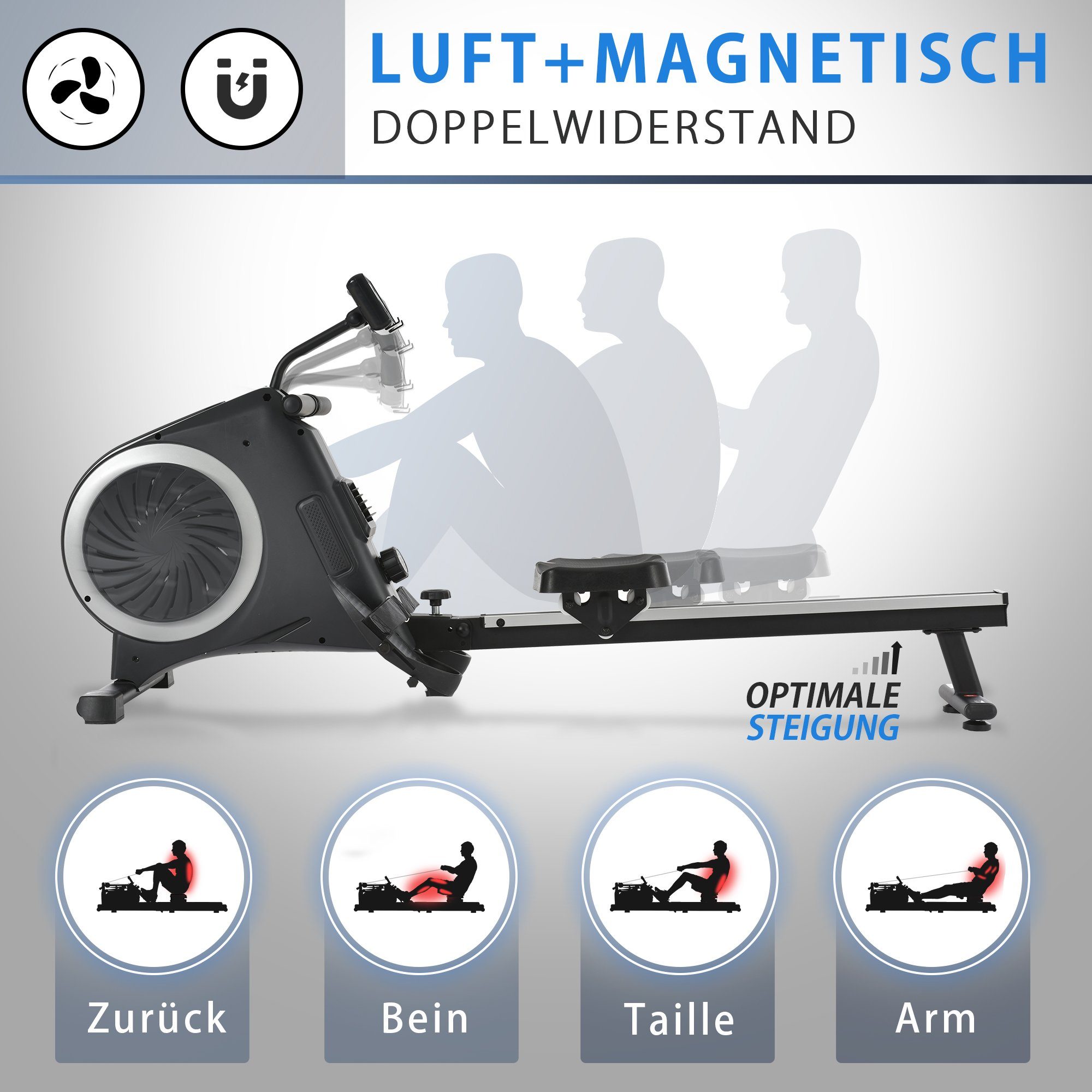 Mould King Rudergerät Luft+Magnetisches Rudergerät,LCD-Monitor,mit 8-stufig einstellbarem