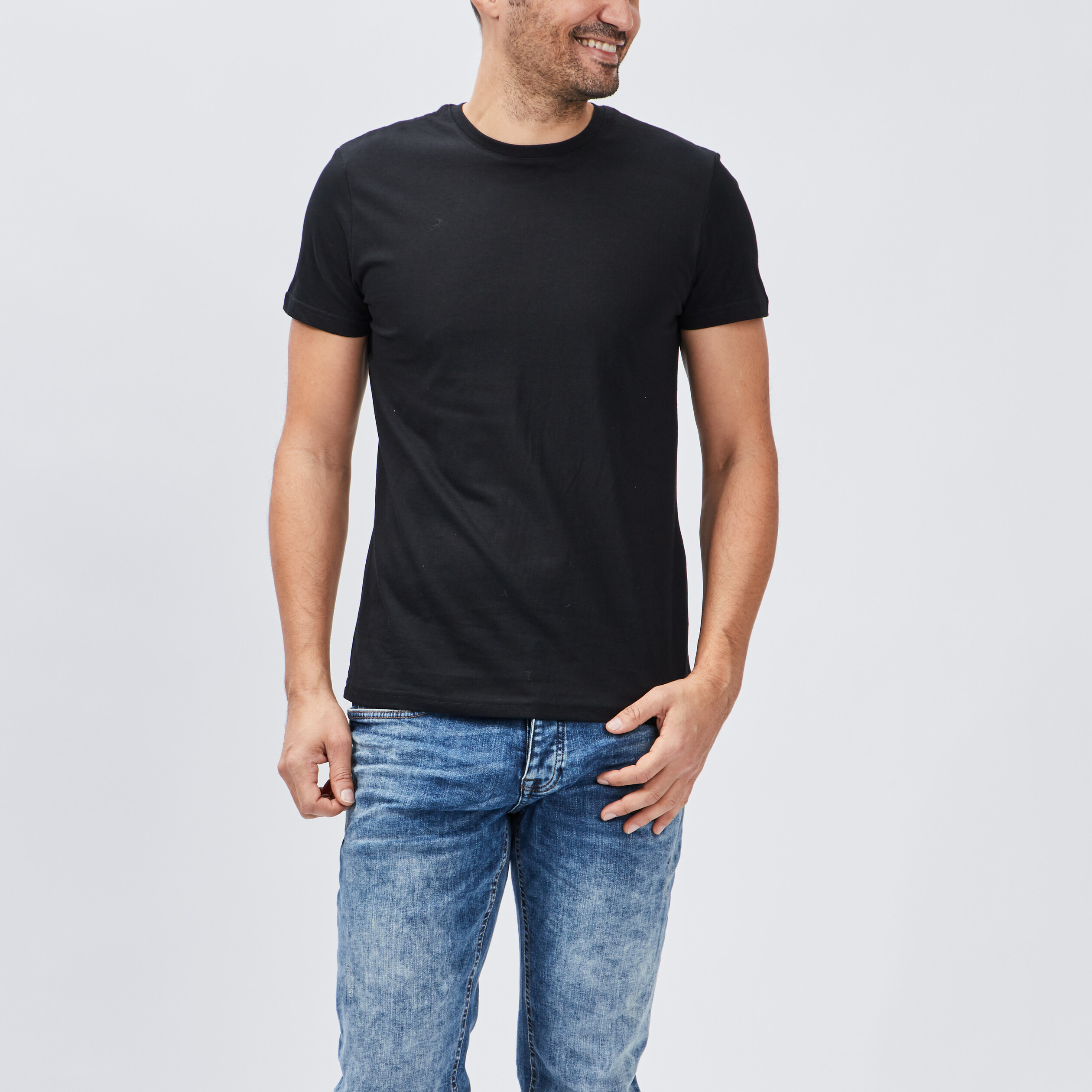 T-shirt en coton manches courtes noir homme | La Halle
