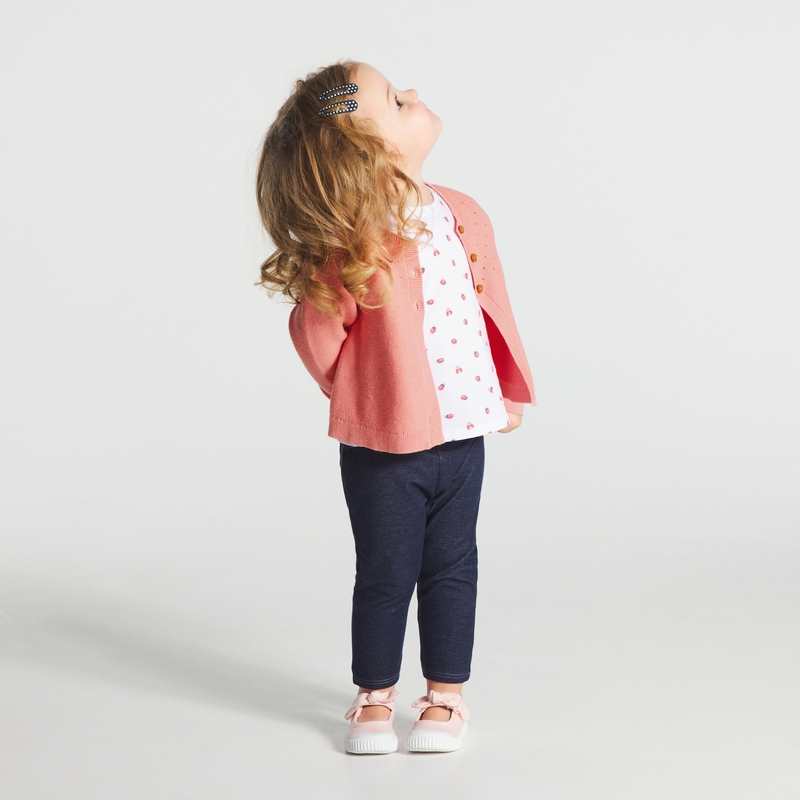 Gilet maille tricot effet pointelle rose bébé fille