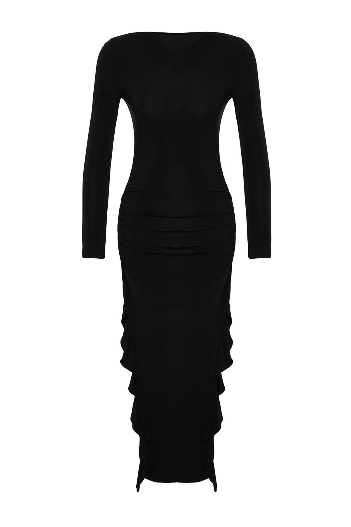 Trendyol Collection  Schwarzer Rock mit Volants, Boot-Kaya-Maxi-Stretch-Strickkleid TWOAW24EL00616