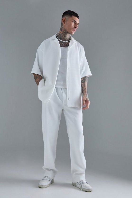 Kurzärmliges Oversize Hemd & Hose mit geradem Bein