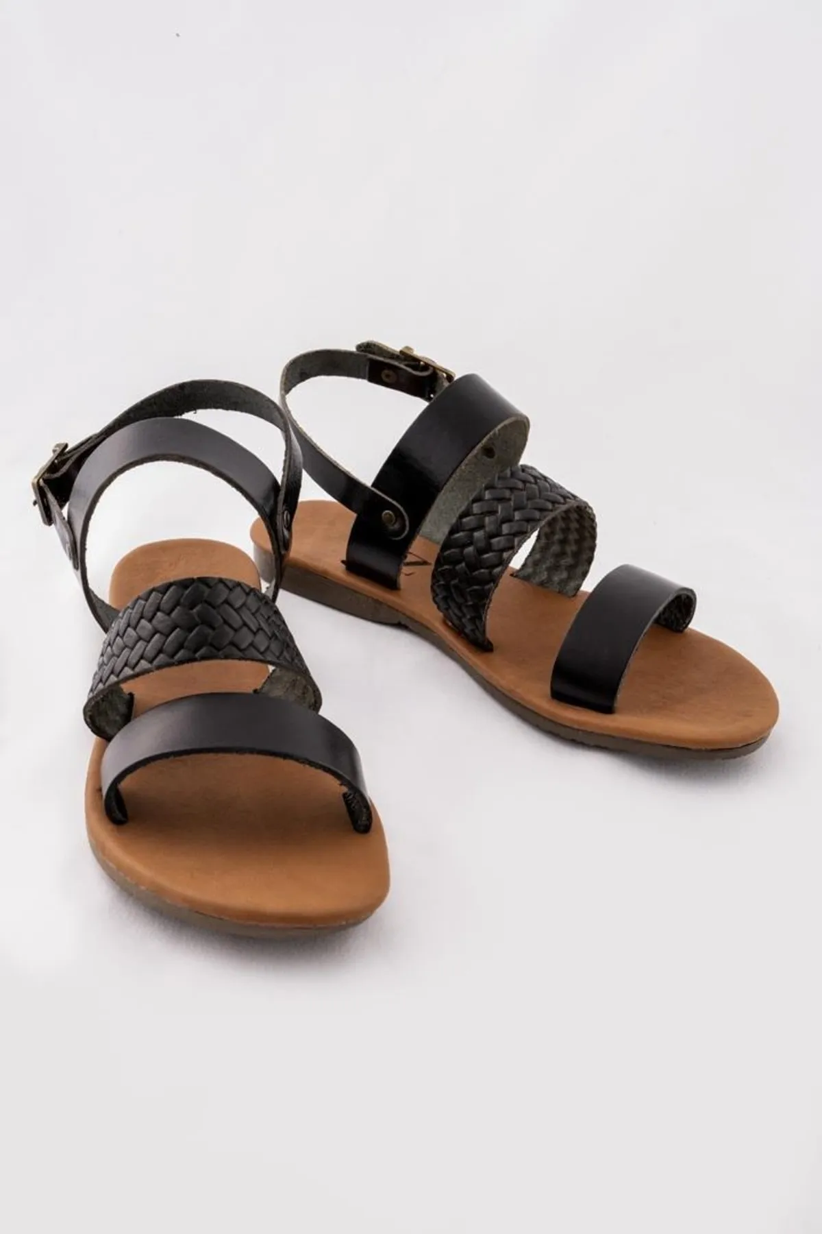 CZ London  Damensandalen aus echtem Leder mit gestrickter, strukturierter, gebänderter, weicher Sohle